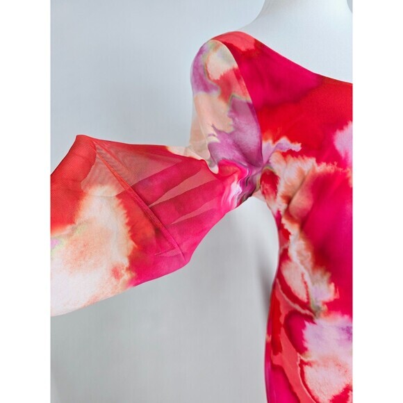 $345 Black‎ Halo Livley Watercolor 3/4 Sleeve Sheath Bodycon Dress Size XL - Picture 5 of 10